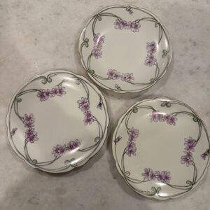 D & C Delinieres France Floral art nouveau Porcelain Dessert Plates Purple Green